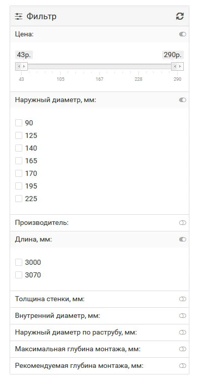 Интерфейс фильтрации товаров
